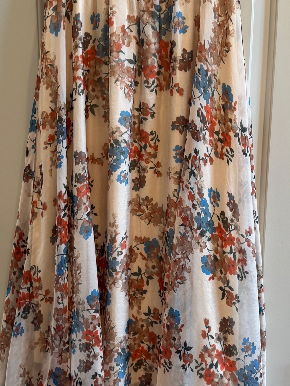 Floral Midi Skirt in Ivory with Blue & Rust Accents